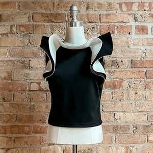 ASOS edition Sculptural Scuba Top in B+W
